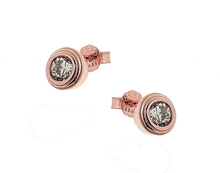 Ασημένια 925’ Γυναικεία Ρόζ Επιχρυσωμένα Καρφωτά Σκουλαρίκια ''Λευκό Ζιργκόν''- 9A-SC044-2