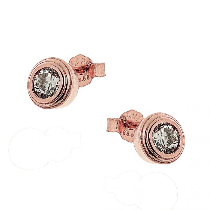Ασημένια 925’ Γυναικεία Ρόζ Επιχρυσωμένα Καρφωτά Σκουλαρίκια ''Λευκό Ζιργκόν''- 9A-SC044-2