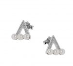 Ασημένια 925’ Καρφωτά Σκουλαρίκια ''Tρίγωνο Πέρλες Mε Ζιργκόν''- 9A-SC119-1