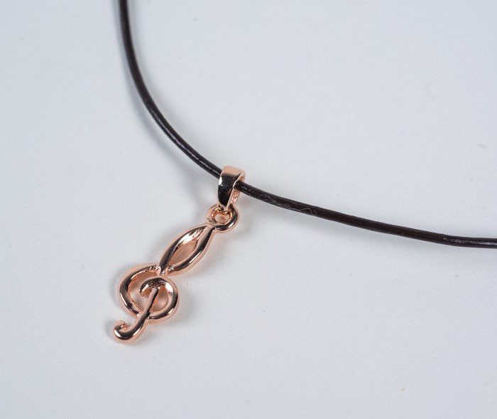 Eπιχρυσομένο Ασημένιο 925’ Ρόζ Χρυσό Unisex Mεταγιόν - Koλιέ ''Κλεδί Σολ'' - fm-12-sl