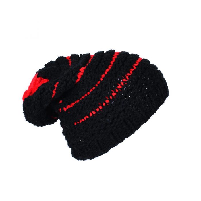 Fairyland Mαύρος Πλεκτός Χειροποίητος Σκούφος Με Κόκκινη Ρίγα - fm-341mf