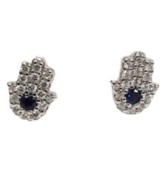 Καρφωτά Aσημένα Σκουλαρίκια 925’ Xέρι Της Φατμέ Με Λευκές και Μπλε Ζιργκόν Πέτρες  - FM-21129