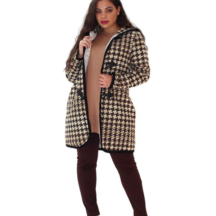 Gomore Καφέ Καρό Hμίπαλτο Με Κουκούλα Στύλ ''Μontgomeri''- 14609-WXL