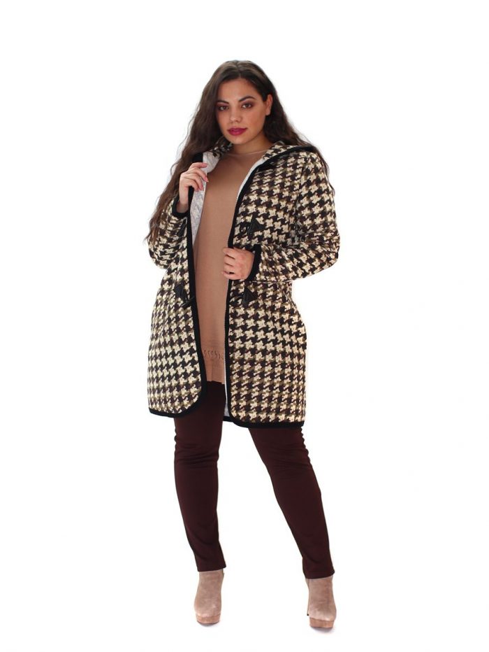 Gomore Καφέ Καρό Hμίπαλτο Με Κουκούλα Στύλ ''Μontgomeri''- 14609-WXL