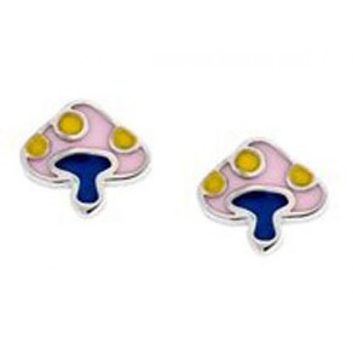 Ασημένια Παιδικά Σκουλαρίκια 925’ Με Σμάλτο ''Mανιτάρι'' - ssr1873