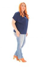 Platinum Μπλέ Σκούρο Κοντομάνικη Ζαπονέ Μπλούζα - NA-9349-B