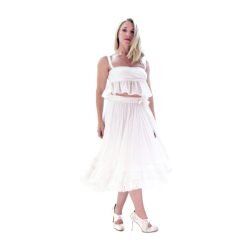 Platinum Midi Λευκή Ρομαντική Vintage Φούστα ''Ντραπέ Αζούρ''- SARX-62018-w