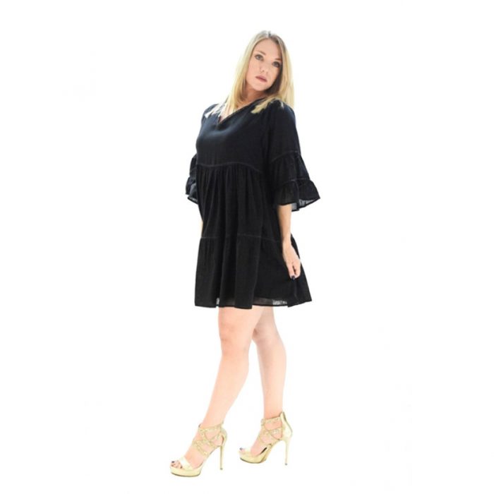 Platinum Κοντό Κlos Μαύρο Ρομαντικό Ampir Φόρεμα Mε Αζούρ - 62118-Β