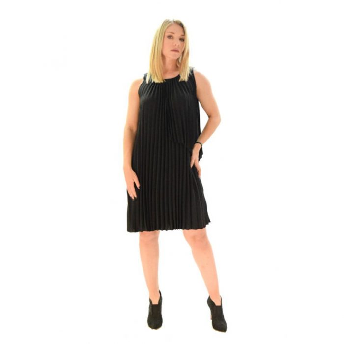 Platinum Kοντό Mαύρο Αμάνικο Φόρεμα ''Πλισέ''- 1018-B
