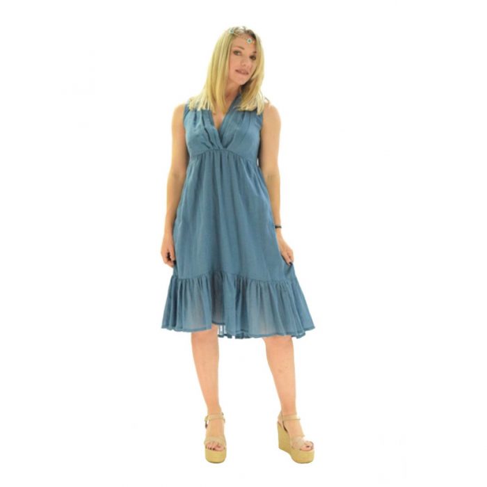 Platinum Μπλέ Ίντιγκο Κοντό Ampir Εξώπλατο Φόρεμα "Βολάν"- SARX-62012-BL