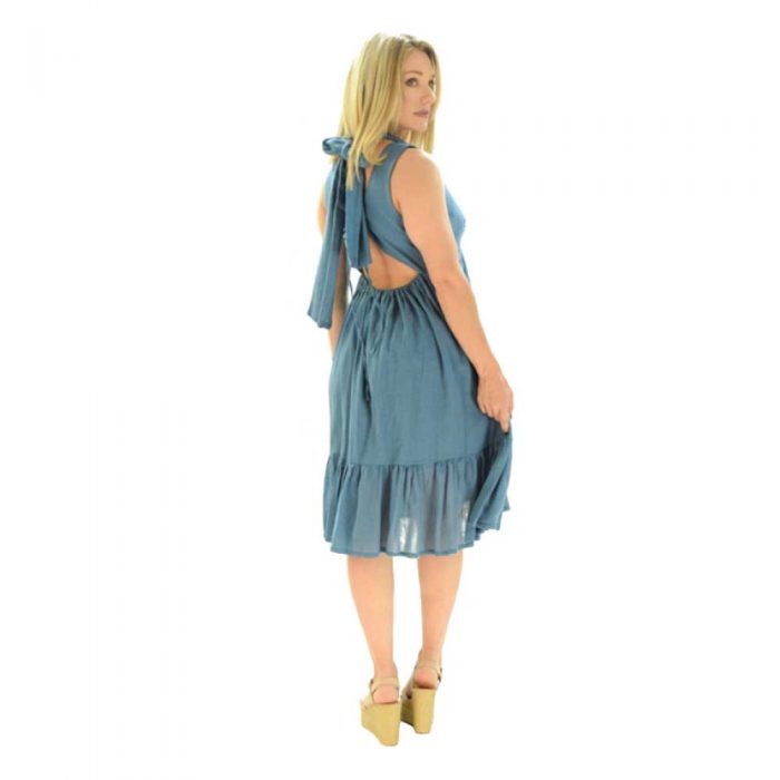 Platinum Μπλέ Ίντιγκο Κοντό Ampir Εξώπλατο Φόρεμα "Βολάν"- SARX-62012-BL