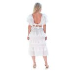 Platinum Midi Λευκή Φούστα Mε Σειρές Βολάν - SAR-62105-W