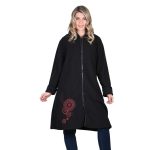 Platinum Ημίπαλτο Μαύρο Γυναικείο Με Κουκούλα Casual Με Φερμουάρ Και Κεντητό Σχέδιο - 986-W