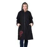 Platinum Ημίπαλτο Μαύρο Γυναικείο Με Κουκούλα Casual Με Φερμουάρ Και Κεντητό Σχέδιο - 986-W - Image 2