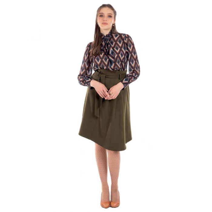 Platinum Πουκάμισο Μαύρο Με Εμπριμέ Γυναικείο Mακρυμάνικο Με Δετό Λαιμό - IT-6077 - Image 4