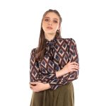 Platinum Πουκάμισο Μαύρο Με Εμπριμέ Γυναικείο Mακρυμάνικο Με Δετό Λαιμό - IT-6077