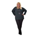 Gomore Μπλούζα Πράσινη Γυναικεία Μακρυμάνικη Ασύμμετρη Με Strass Αll Day XXL- 24977 - Image 4