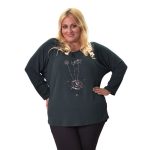 Gomore Μπλούζα Πράσινη Γυναικεία Μακρυμάνικη Ασύμμετρη Με Strass Αll Day XXL- 24977