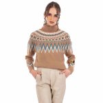 Platinum Πουλόβερ Καφέ Με Ζακαρ Σχέδια Γυναικείο Ζιβάγκο Νεανικό Casual All Day Free Size - IT-1116