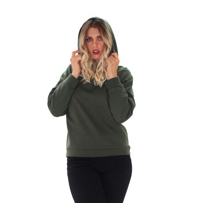 Platinum Μπλούζα Πράσινη Γυναικεία Με Κουκούλα Casual All Day Free Size - IT-1453-RG