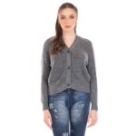 Platinum Γυναικεία Γκρι Ζακέτα Με Κουμπιά Χειμωνιάτικη Νεανική Casual Κοντή Πλεκτή - IT-6003-GRE