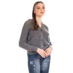 Platinum Γυναικεία Γκρι Ζακέτα Με Κουμπιά Χειμωνιάτικη Νεανική Casual Κοντή Πλεκτή - IT-6003-GRE - Image 2