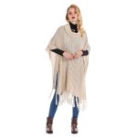 Platinum Πόντσο  Εκρού Γυναικείο Πλεκτό Μακρύ Με Κρόσσια Νεανικό All Day - ITX-9906