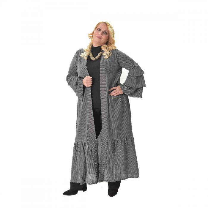 Platinum Μαντό - Κιμονό Μαύρο Γυναικείο Ριγέ Γκρι Βολάν Μaxi All Day Free Size - MO-72232-WXL - Image 4