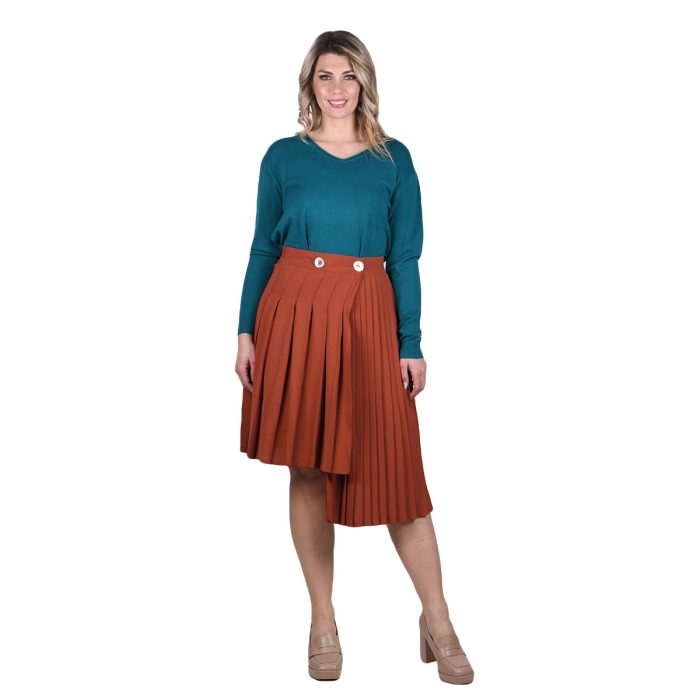 Platinum Φούστα Κεραμιδί Γυναικεία Πλισέ Ασύμμετρη Μidi All Day Free Size - 1019-IT-2 - Image 4