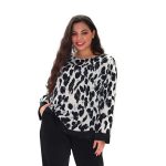 Gomore Μπλούζα Γκρι Γυναικεία Animal Βραδινή Με Ασπρόμαυρα Λεοπάρ Print - 14223-G