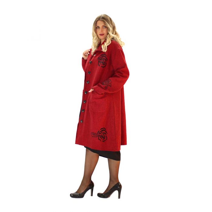 Platinum Γυναικείο Κόκκινο Ημίπαλτο Ζακάρ Με Μαύρα Τριαντάφυλλα All Day - 2047-WR - Image 3