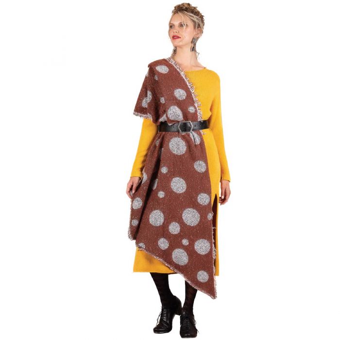 Platinum Εσάρπα Καφέ - Εκρού Γυναικεία Χειμωνιάτικη Ζεστή Με Πουά Σχέδιο All Day - 708-6-Z - Image 4