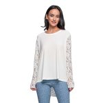 Gomore Μπλούζα Λευκή Με Δαντέλα Γυναικεία Μακρυμάνικη Ασύμμετρη All Day - GM-24910-A