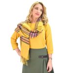 Platinum Γυναικείο Μουσταρδί Καρό Κασκόλ - Εσάρπα Χειμωνιάτικο Ζεστό Με Κρόσσια - IT-5-HH-M - Image 2