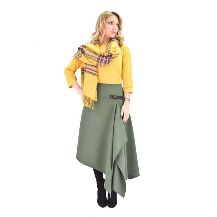 Platinum Γυναικείο Μουσταρδί Καρό Κασκόλ - Εσάρπα Χειμωνιάτικο Ζεστό Με Κρόσσια - IT-5-HH-M - Image 3