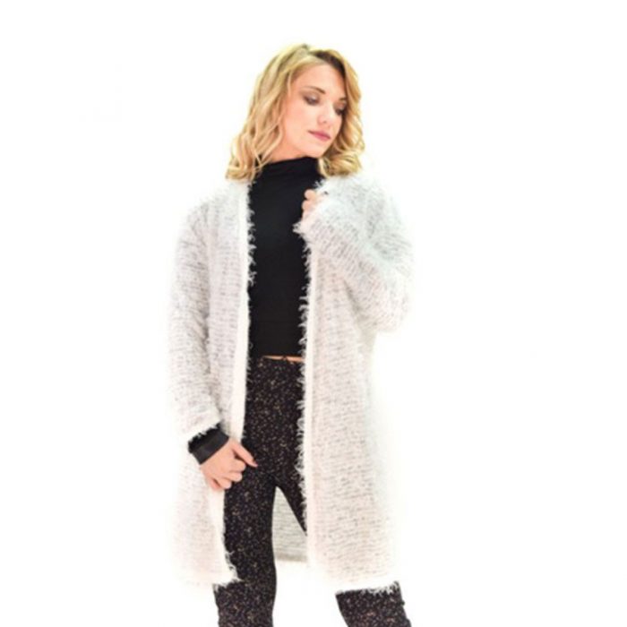 Platinum Γυναικεία Λευκή Ζακέτα Χνουδωτή Πλεκτή Μακριά All Day - IT-95729-w