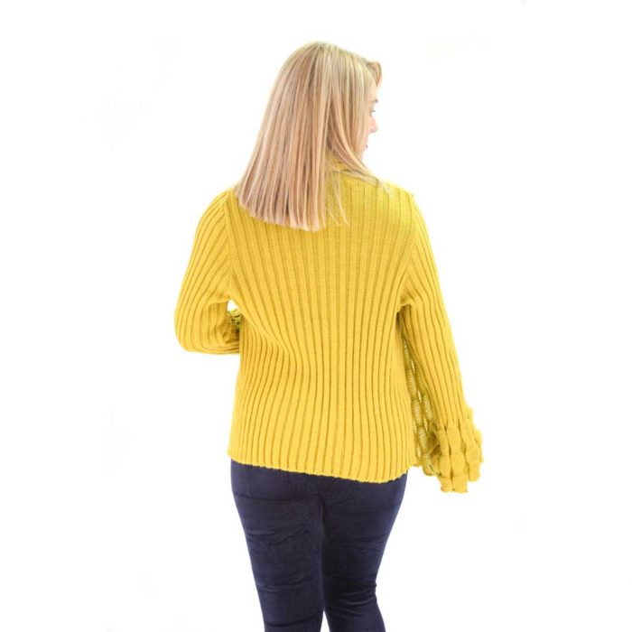 Fairyland Ζακέτα Μουσταρδί Με Σχέδιο Γυναικεία Πλεκτή Ασύμμετρη All Day Free Size - fm-4390-M - Image 3