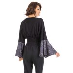 Platinum Μπλούζα Top Μαύρη Γυναικεία Ανοιξιάτικη Kρουαζέ Με Floral Βολάν All Day - 2018-WB - Image 2