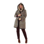 Gomore Hμίπαλτο Καφέ Με Εκρού Καρό Γυναικείο Με Κουκούλα Στυλ ''Μontgomeri'' All Day - 24609