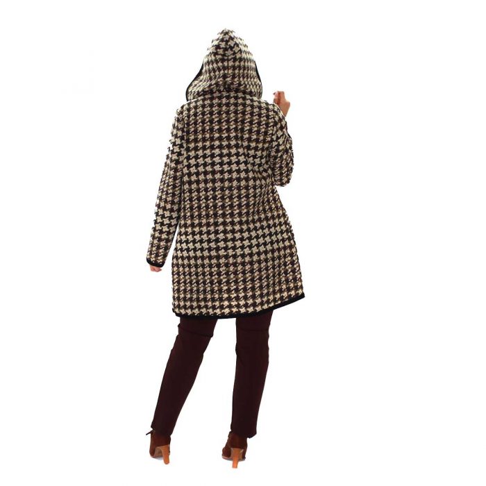 Gomore Hμίπαλτο Καφέ Με Εκρού Καρό Γυναικείο Με Κουκούλα Στυλ ''Μontgomeri'' All Day - 24609 - Image 3