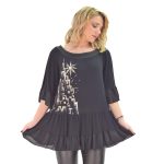 Fairyland Μπλούζα Μαύρη Γυναικεία Ζωγραφιστή Με Bολάν ''Ο Ήλιος Της Ερήμου''- fm-5419