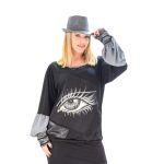 Fairyland Μπλούζα Μαύρη Γυναικεία Χειμερινή Casual Ζωγραφιστή Χειροποίητη ''Μάτι'' - fm-Athina-3 - Image 2