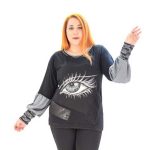 Fairyland Μπλούζα Μαύρη Γυναικεία Ζωγραφιστή Casual ''Μάτι'' Free Size - fm-Μάτι