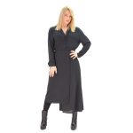 Platinum Φόρεμα Μαύρο Γυναικείο Μακρυμάνικο Μακρύ Ασύμμετρο Με Πιέτες All Day - 017-IT-2