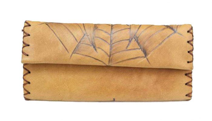 Καπνοθήκη Tαμπά Δερμάτινη Χειροποίητη Πυρογραφία ''Αράχνη Με Ιστό'' Casual - fmk-119 - Image 2