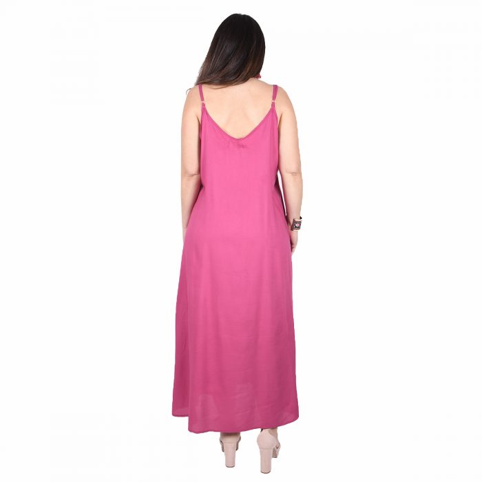 Platinum Φόρεμα Φούξια Γυναικείο Midi Tιραντέ Αέρινο Καθημερινό All Day Free Size - RA-22117-F - Image 3