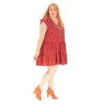 Platinum Φόρεμα Κόκκινο Γυναικείο Καλοκαιρινό Koντομάνικο Κοντό Klos Free Size -RA-22121-KV - Image 3