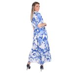 Platinum Φόρεμα Λευκό Με Μπλε Floral Γυναικείο Κοντομάνικο Με Κουμπιά Και Ζώνη - 22315-RA - Image 2