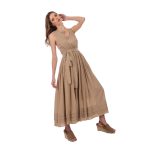 Platinum Φόρεμα Μπεζ Γυναικείο Καλοκαιρινό Μidi Εξώπλατο Ρομαντικό All Day - SAR-62205-BZ