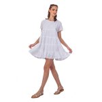 Platinum Φόρεμα Λευκό Γυναικείο Girly Κοντό Κοντομάνικο Κλός Κιπούρ All Day - RA-22111